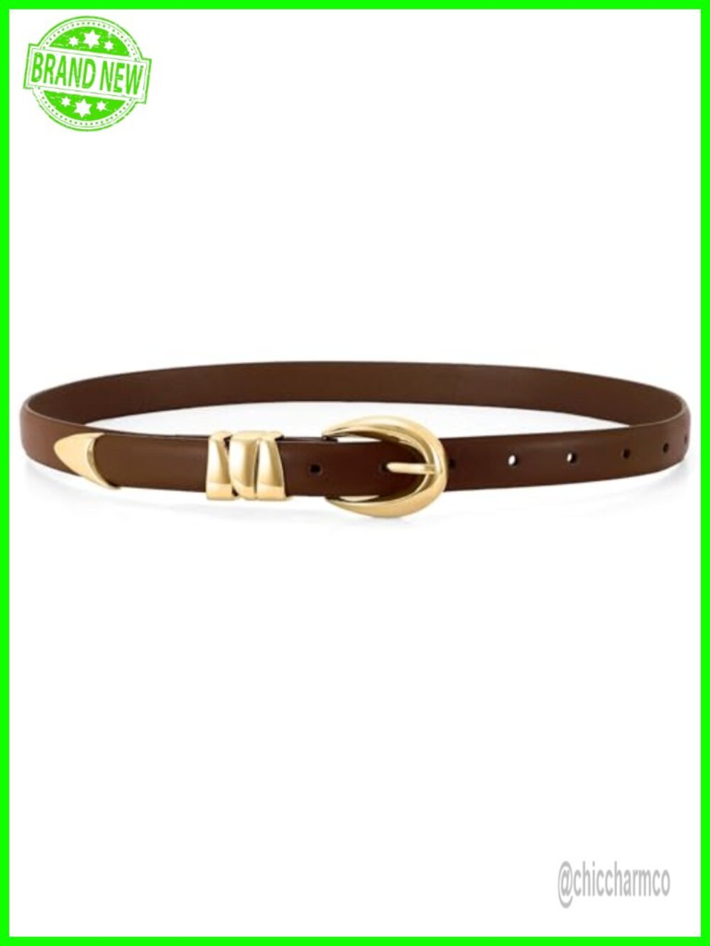 Skinny PU Leather Belt with Shiny Gold Buckle for Jeans Pants Dresses